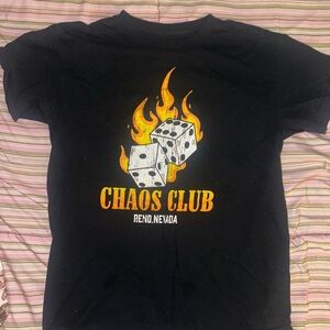 Black T-Shirt with Dice and Flames Graphic